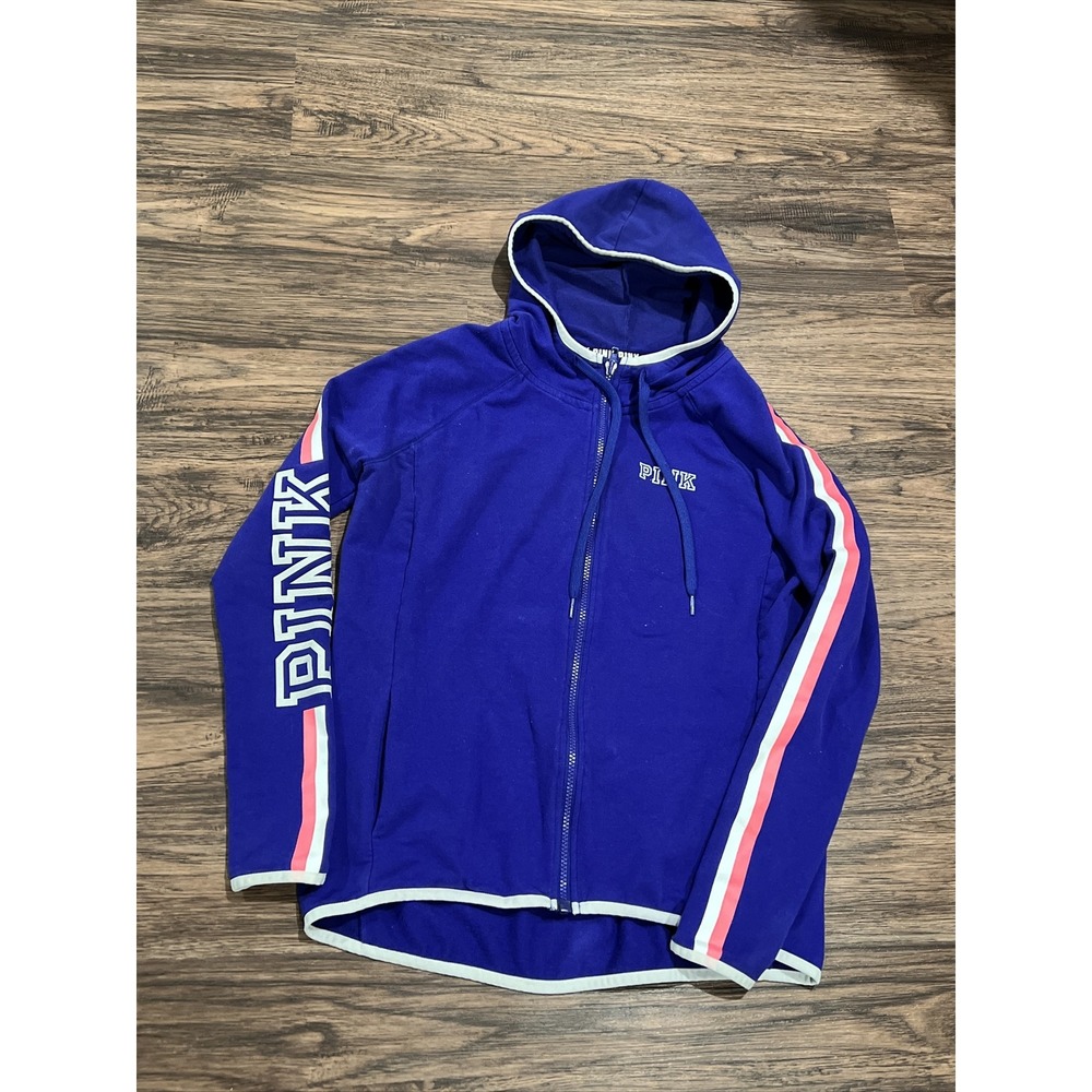 Victorias Secret PINK Womens Hoodie Size S/P Blue Pink White Full Zipper